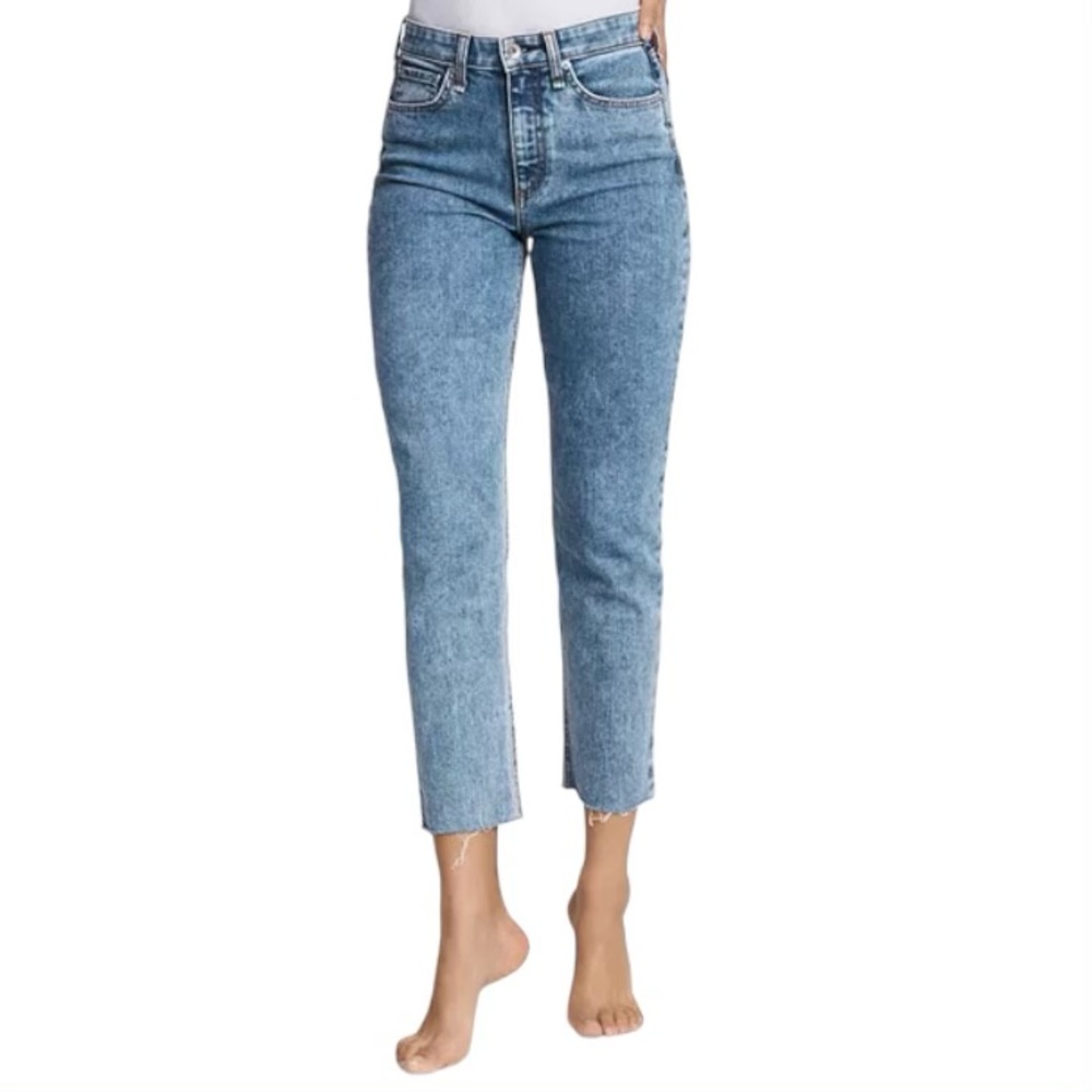 Rag & Bone 25 Nina High Rise Skinny Jeans Acid Wash Women’s Raw Hem Stretch